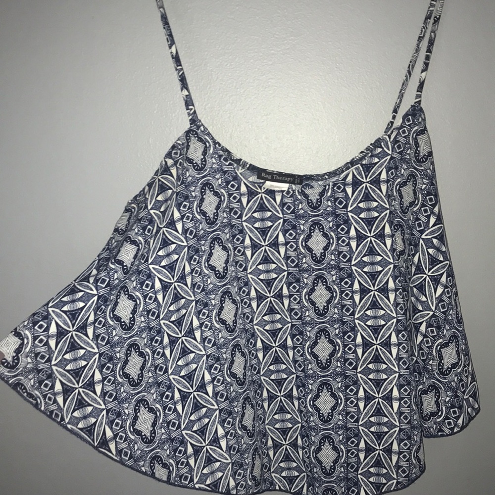 flowy tank blue and white patterned